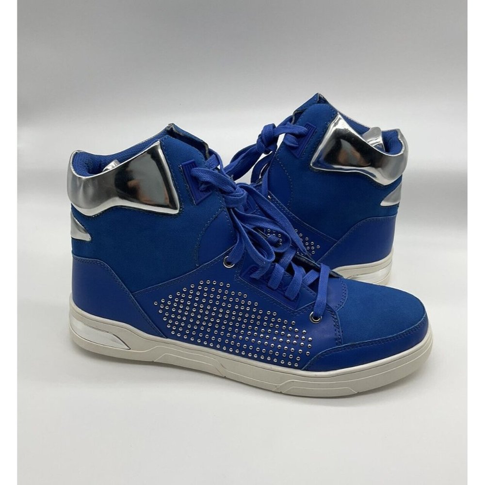 G By Guess Men’s Theron High Top Sneakers Silver Studded Accents Blue Shoes 10